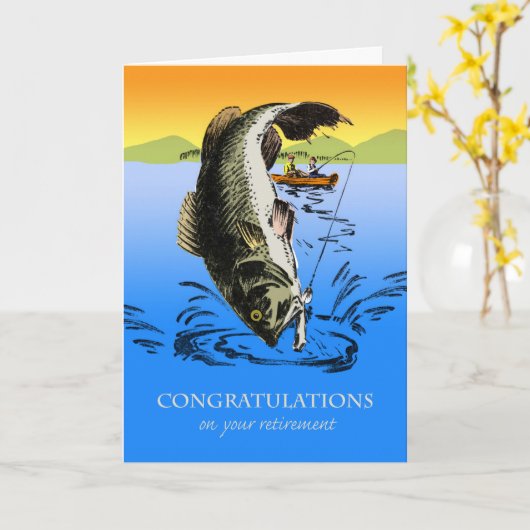 退職おめでとうございます、ヴィンテージ魚釣り カード (黄色い花)