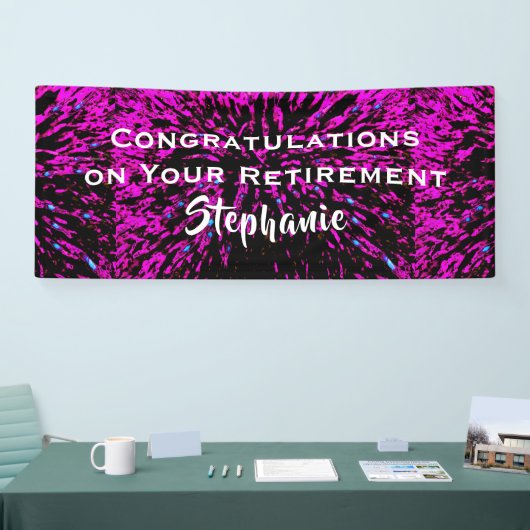 退職おめでとうピンクと黒のフローラ 横断幕 (トレードショー)