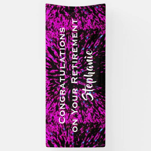 退職おめでとうピンクと黒のフローラ 横断幕 (縦)