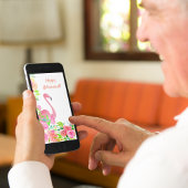 退職おめでとう フラミンゴと花の水彩画 カード