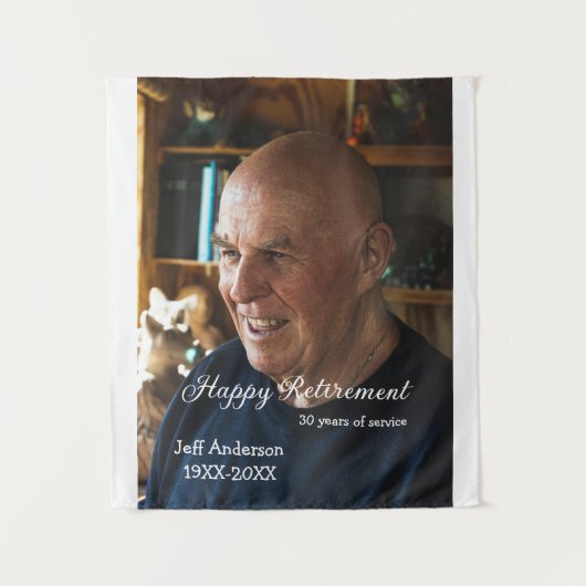 退職おめでとう 名前 勤続年数 写真入り タペストリー (正面)