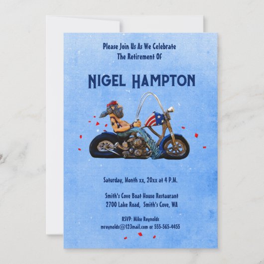 退職おもしろいパーティーバイクもしくは自転車に乗る人 招待状 (正面)