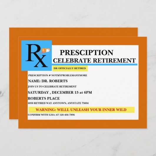 退職おもしろい招待状 |任意のお祝い 招待状 (正面/裏面)