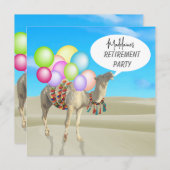 退職おもしろい砂漠ラクダカラフルバルーン 招待状 (正面/裏面)