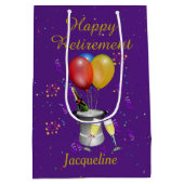 退職お祝いきらめくワインパープル ミディアムペーパーバッグ (裏面)