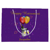 退職お祝いきらめくワインパープル ラージペーパーバッグ (裏面)