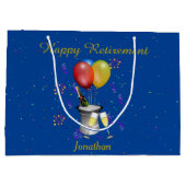 退職お祝いきらめくワインブルー ラージペーパーバッグ (裏面)