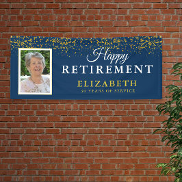 退職お祝いパーティーグリッターフォトブルー 横断幕