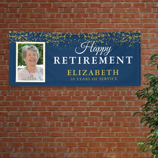 退職お祝いパーティーグリッターフォトブルー 横断幕