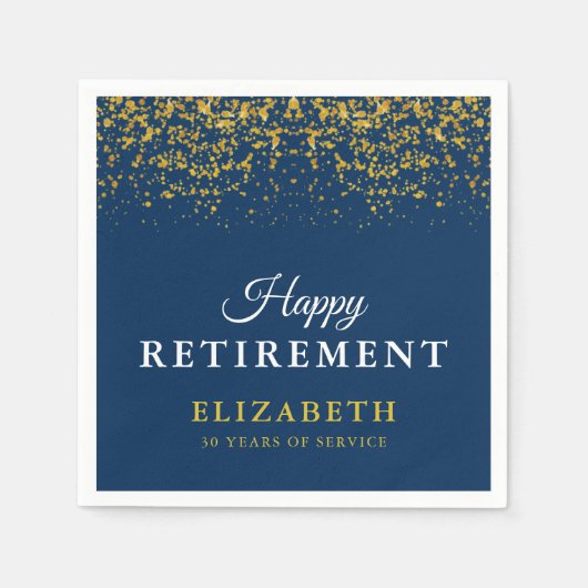 退職お祝いパーティー金ゴールドグリッター青 スタンダードカクテルナプキン (正面)