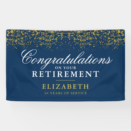 退職お祝いパーティー金ゴールドグリッター青 横断幕 (横)