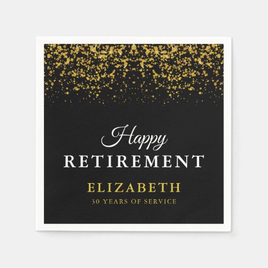 退職お祝いパーティー金ゴールドグリッター スタンダードカクテルナプキン (正面)