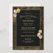 退職お祝いブラックブラウン金ゴールド写真 招待状 (裏面)