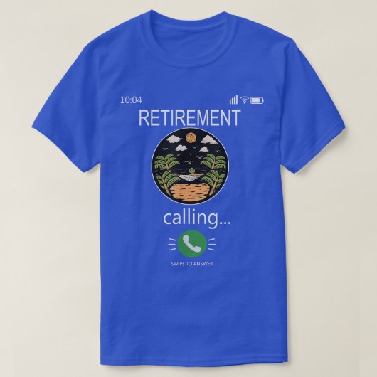 退職が携帯電話おもしろい電話に出ている Tシャツ (デザイン正面)