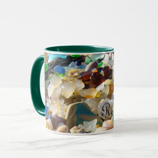 退職したなギフトのSeaglassのコーヒー・マグは海ガラスを浜に引き上げます マグカップ (正面左)