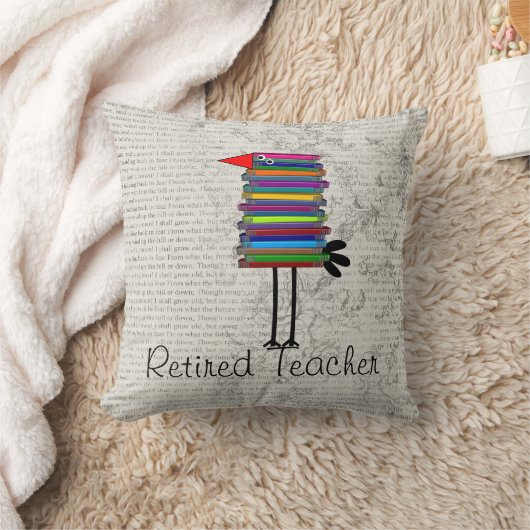 退職したな先生のお洒落な本の鳥の枕 クッション (ブランケット)