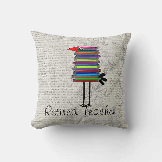 退職したな先生のお洒落な本の鳥の枕 クッション (正面)