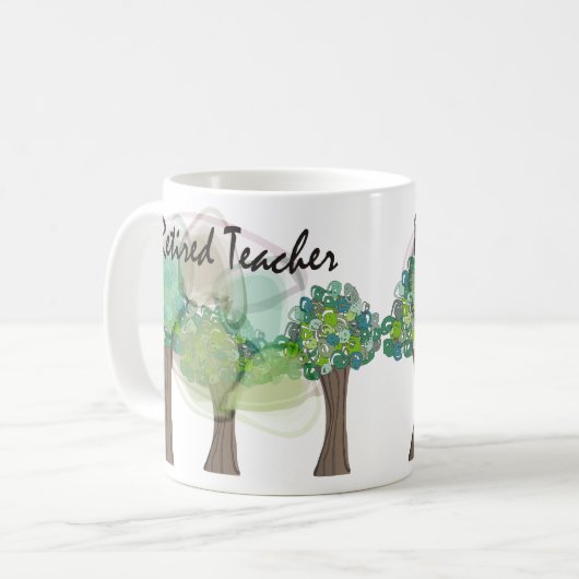 退職したな先生のアートな木のデザインのギフト コーヒーマグカップ (正面左)