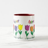 退職したな先生のチューリップのデザインのギフト ツートーンマグカップ (中央)