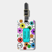 退職したな先生のレトロの花およびピースサイン ラゲッジタグ (正面縦)