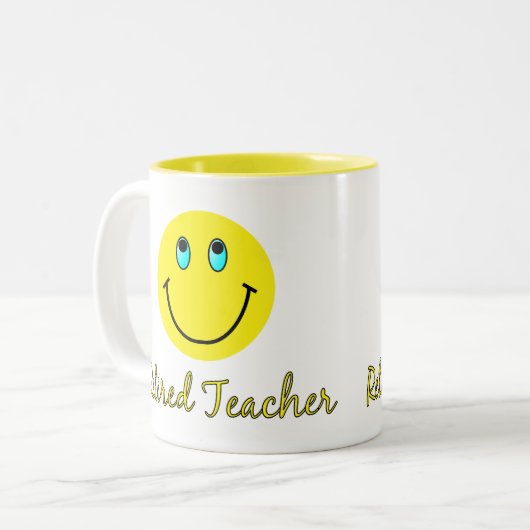 退職したな先生の黄色 ツートーンマグカップ (正面左)