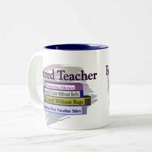 退職したな先生の"本のおもしろいな積み重ね"のデザイン ツートーンマグカップ (正面左)