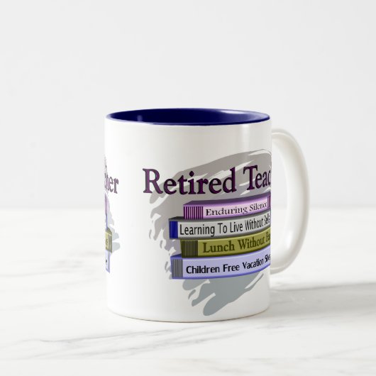 退職したな先生の"本のおもしろいな積み重ね"のデザイン ツートーンマグカップ (正面右)
