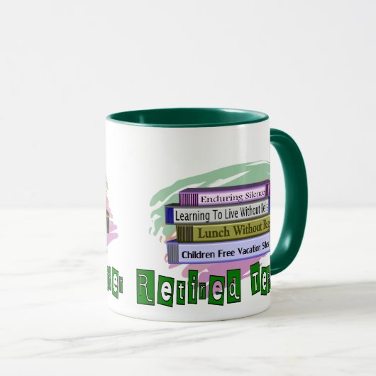 退職したな先生(本のデザインのおもしろいな積み重ね) マグカップ (正面右)