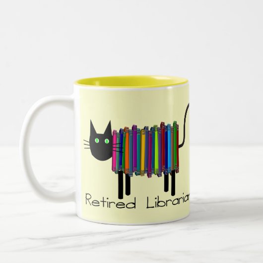 退職したな司書の本猫のギフト ツートーンマグカップ (左)