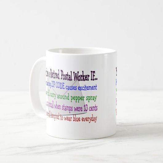 退職したな郵便局員--おもしろTシャツおよびギフト コーヒーマグカップ (正面左)