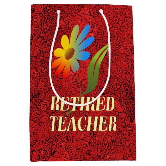 退職した先生、レインボーデイジーデザイン ミディアムペーパーバッグ (正面)