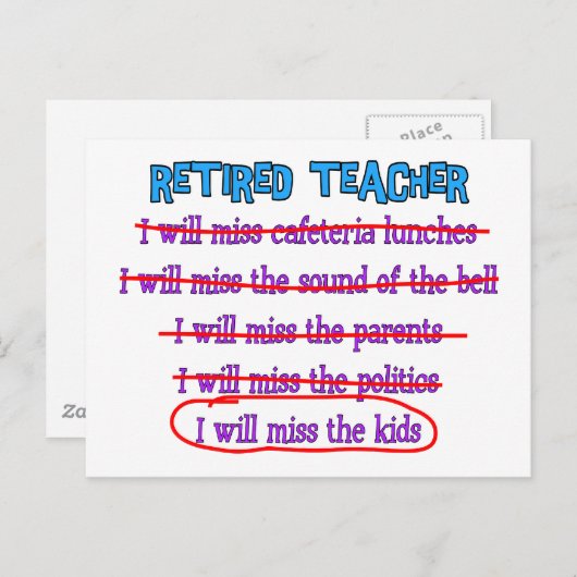 退職した先生「子供恋しく思にプレゼントおもしろい」 ポストカード (正面/裏面)