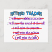 退職した先生「子供恋しく思にプレゼントおもしろい」 ポストカード (正面)
