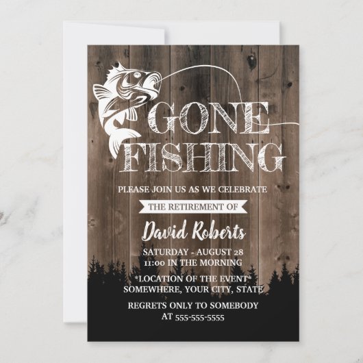 退職した去った魚釣り素朴アウトドア 招待状 (正面)