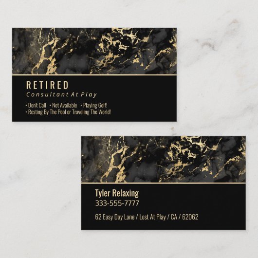 退職した黒と金ゴールドの大理石の黒いGag 名刺 (正面/裏面)