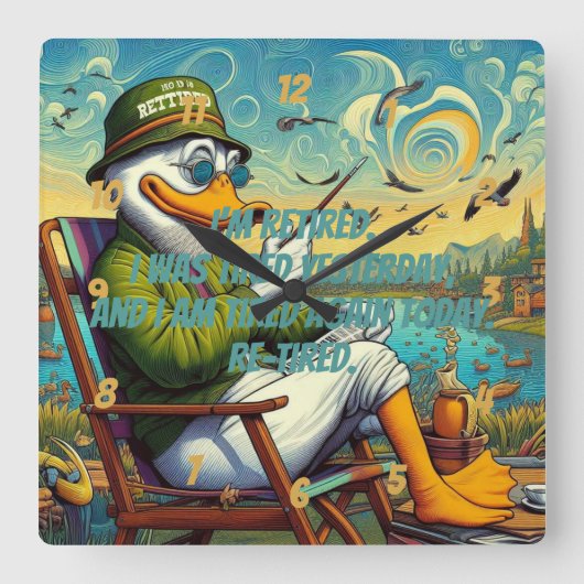 退職した&リラックス スクエア壁時計 (正面)