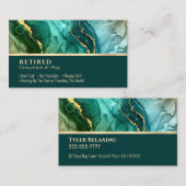 退職した、金ゴールドおよびティール(緑がかった色)液インクGag 名刺 (正面/裏面)