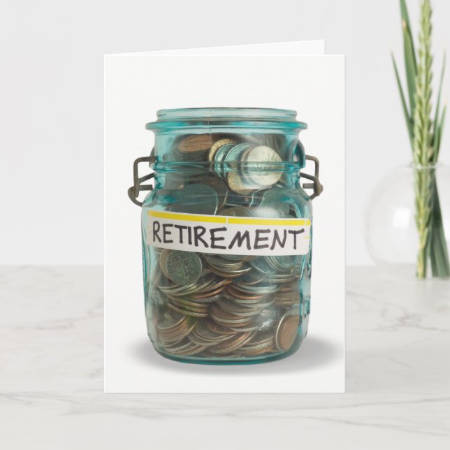 退職のおめでとうのための硬貨の瓶 カード (正面)