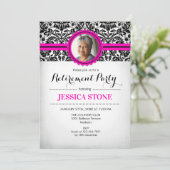 退職のお誘い写真 - ホットピンク ブラック ホワイト 招待状 (スタンド正面)