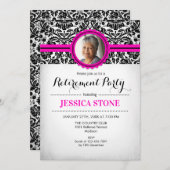退職のお誘い写真 - ホットピンク ブラック ホワイト 招待状 (正面/裏面)