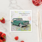 退職のための道路図のレトロ車 スタンダードカクテルナプキン (インサイチュ)