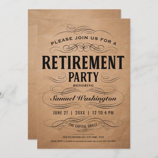 退職のパーティの招待状のヴィンテージScrollwork 招待状 (正面/裏面)