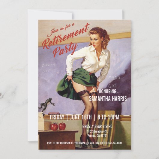退職のパーティの招待状の先生のおもしろいなヴィンテージ 招待状 (正面)