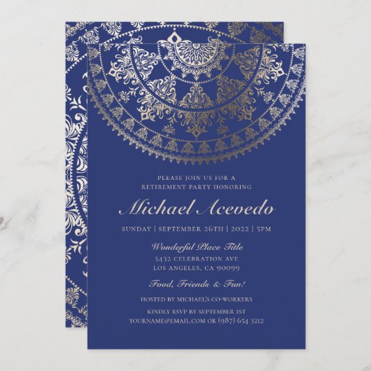 退職のパーティの招待状の金ゴールドホイル 招待状 (正面/裏面)