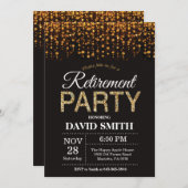 退職のパーティの招待状の黒および金ゴールドのグリッター 招待状 (正面/裏面)