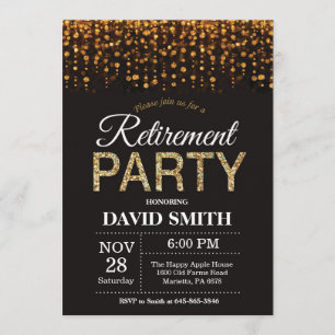 退職のパーティの招待状の黒および金ゴールドのグリッター 招待状