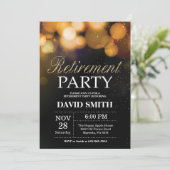 退職のパーティの招待状の黒および金ゴールドのグリッター 招待状 (スタンド正面)