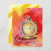 退職のパーティの招待状の~の金ゴールドの壊中時計 招待状 (正面/裏面)