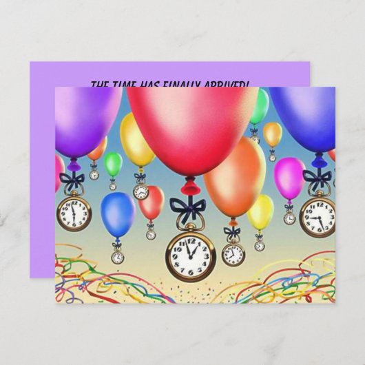 退職のパーティの招待状の~は及び腕時計風船のようにふくらみます! 招待状 (正面/裏面)