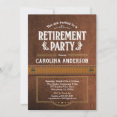 退職のパーティの招待状。 上品でフェイクな革 招待状 (正面)